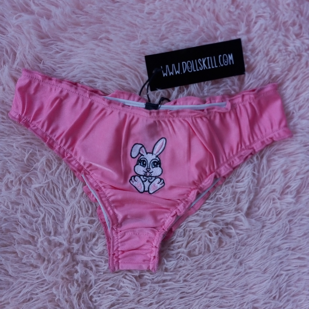 FINAL PRICE Dolls Kill Silky cheeky bunny embroidered pink ruffle edged panty! - Picture 6 of 6